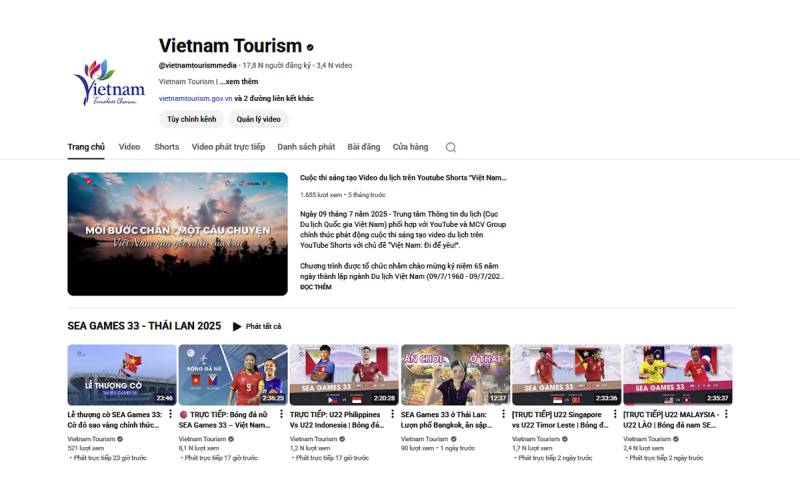 Kênh YouTube của Cục Du lịch Quốc gia Việt Nam đồng hành cùng SEA Games 33